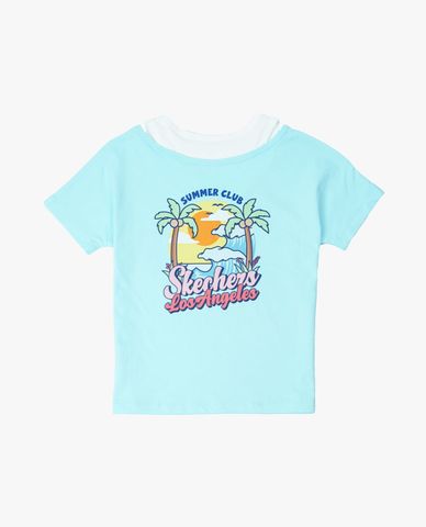 SKECHERS - Áo thun bé gái cổ V tay ngắn phối layer 