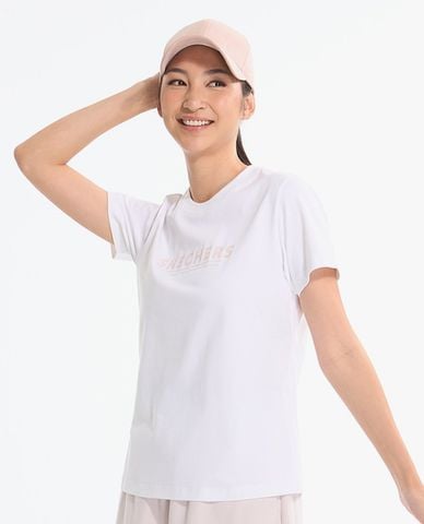  SKECHERS - Áo thun nữ cổ tròn tay ngắn thời trang 