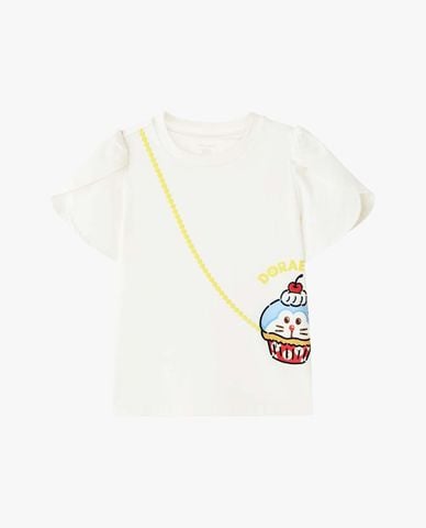  SKECHERS - Áo thun bé gái cổ tròn tay bèo Doraemon 