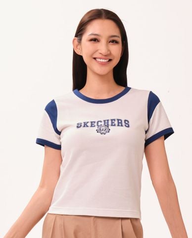  SKECHERS - Áo thun nữ cổ tròn tay ngắn Iconic 