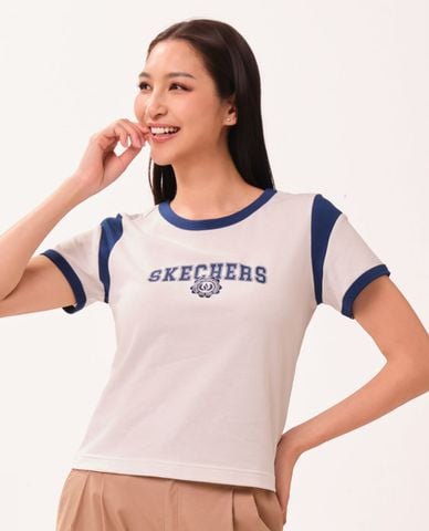  SKECHERS - Áo thun nữ cổ tròn tay ngắn Iconic 