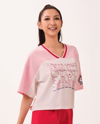  SKECHERS - Áo thun nữ cổ V tay ngắn Hello Kitty & My Melody 