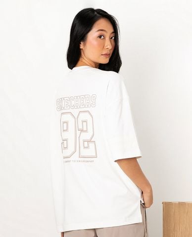  SKECHERS - Áo thun nữ cổ tròn tay ngắn phối logo 