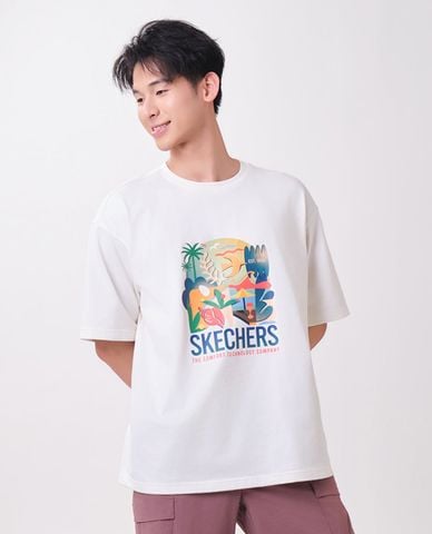  SKECHERS - Áo thun nam cổ tròn tay ngắn in họa tiết 