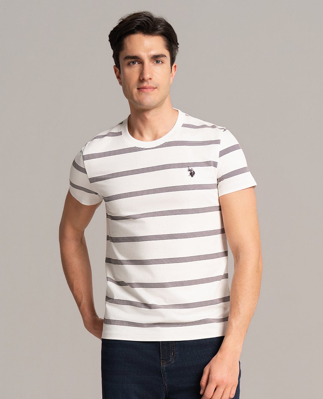 USPA - Áo thun nam cổ tròn tay ngắn kẻ sọc