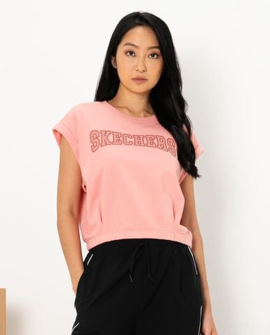  SKECHERS - Áo sát nách nữ phom croptop phối logo 