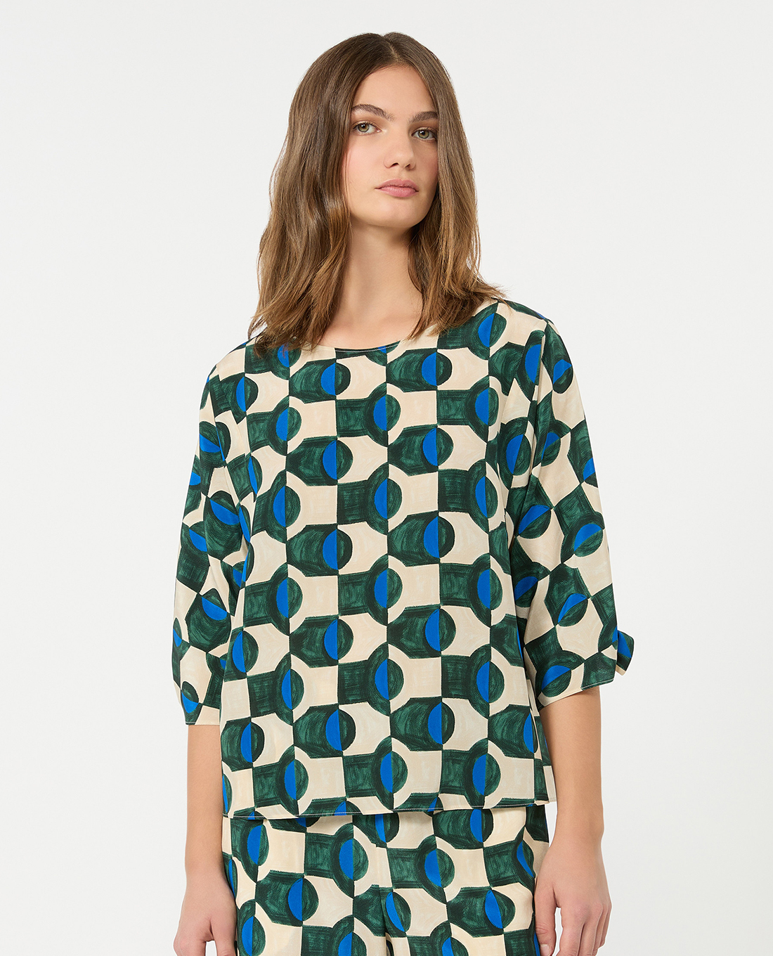 WEEKEND MAX MARA - Áo kiểu nữ cổ tròn tay dài in họa tiết Wkdadone