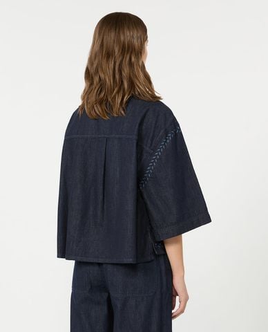  WEEKEND MAX MARA - Áo sơ mi denim nữ cổ bẻ tay lửng Wkdalare 