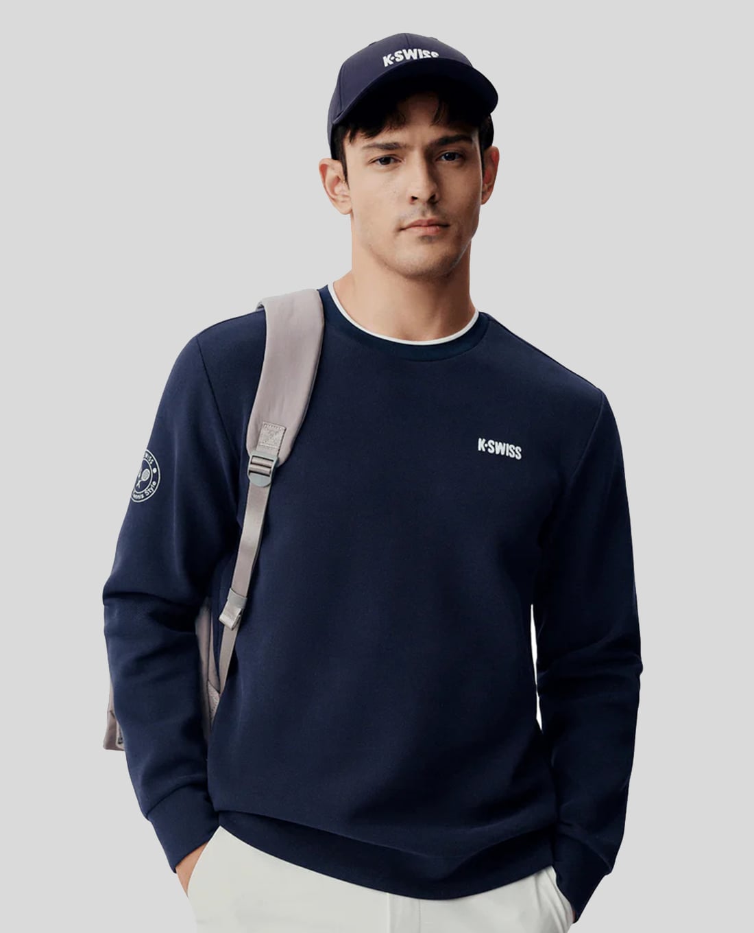 K-SWISS - Áo thun nam cổ tròn tay dài phối logo