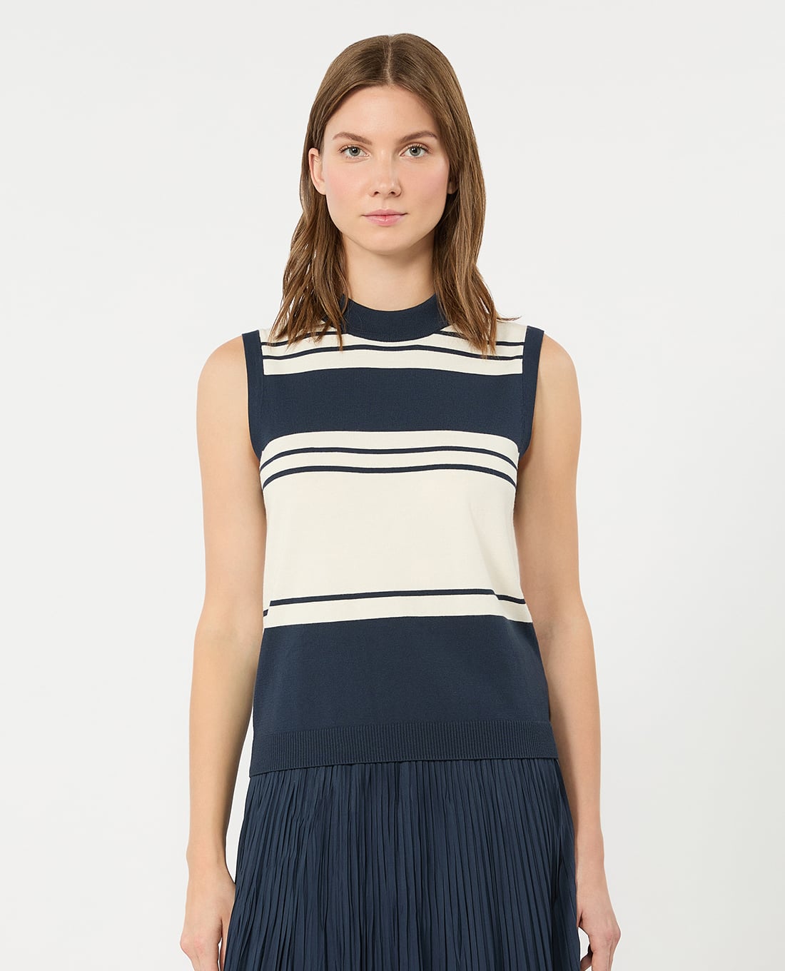 WEEKEND MAX MARA - Áo sát nách nữ cổ tròn kẻ sọc Wkdnazione