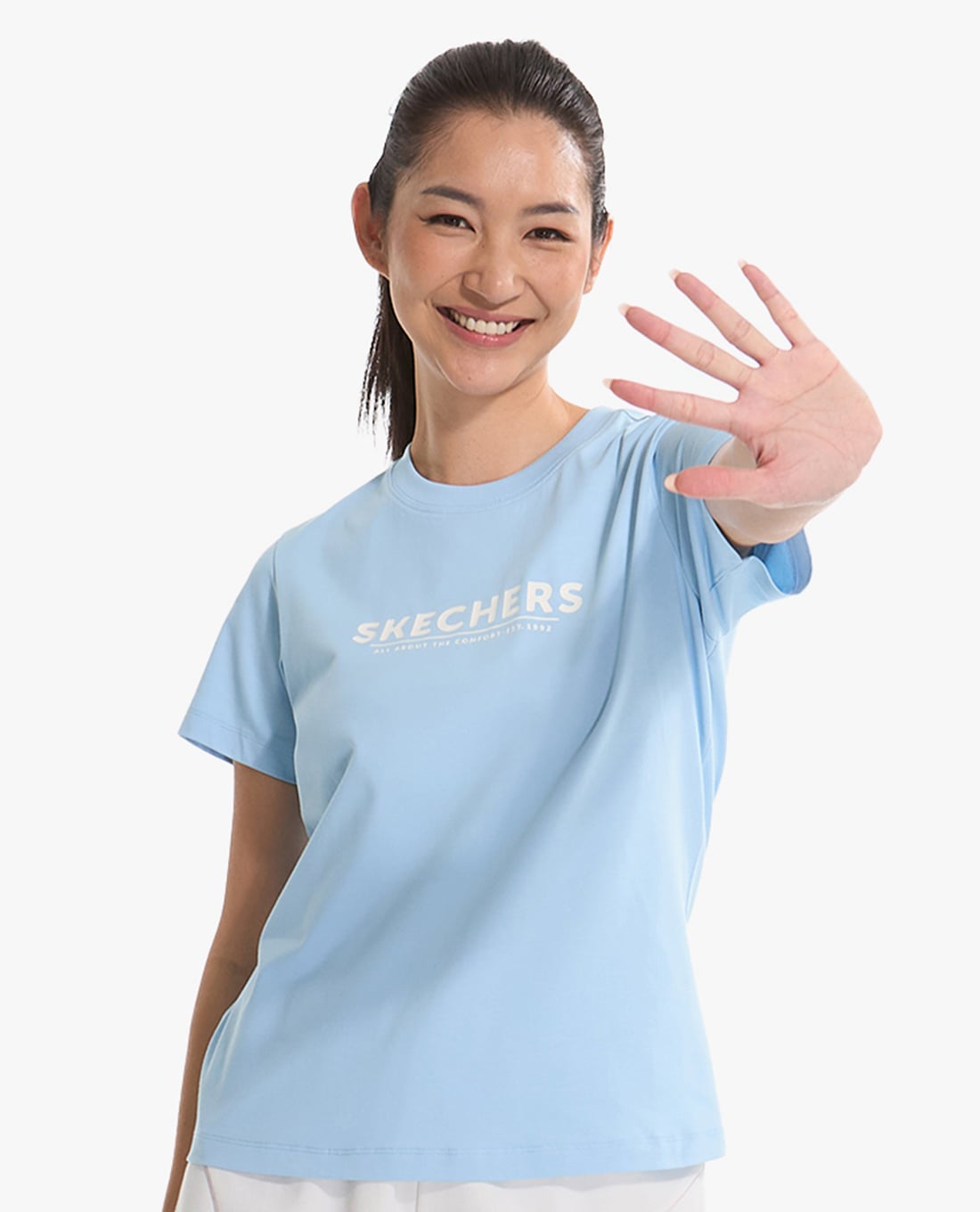 SKECHERS Áo thun nữ cổ tròn tay ngắn thời trang