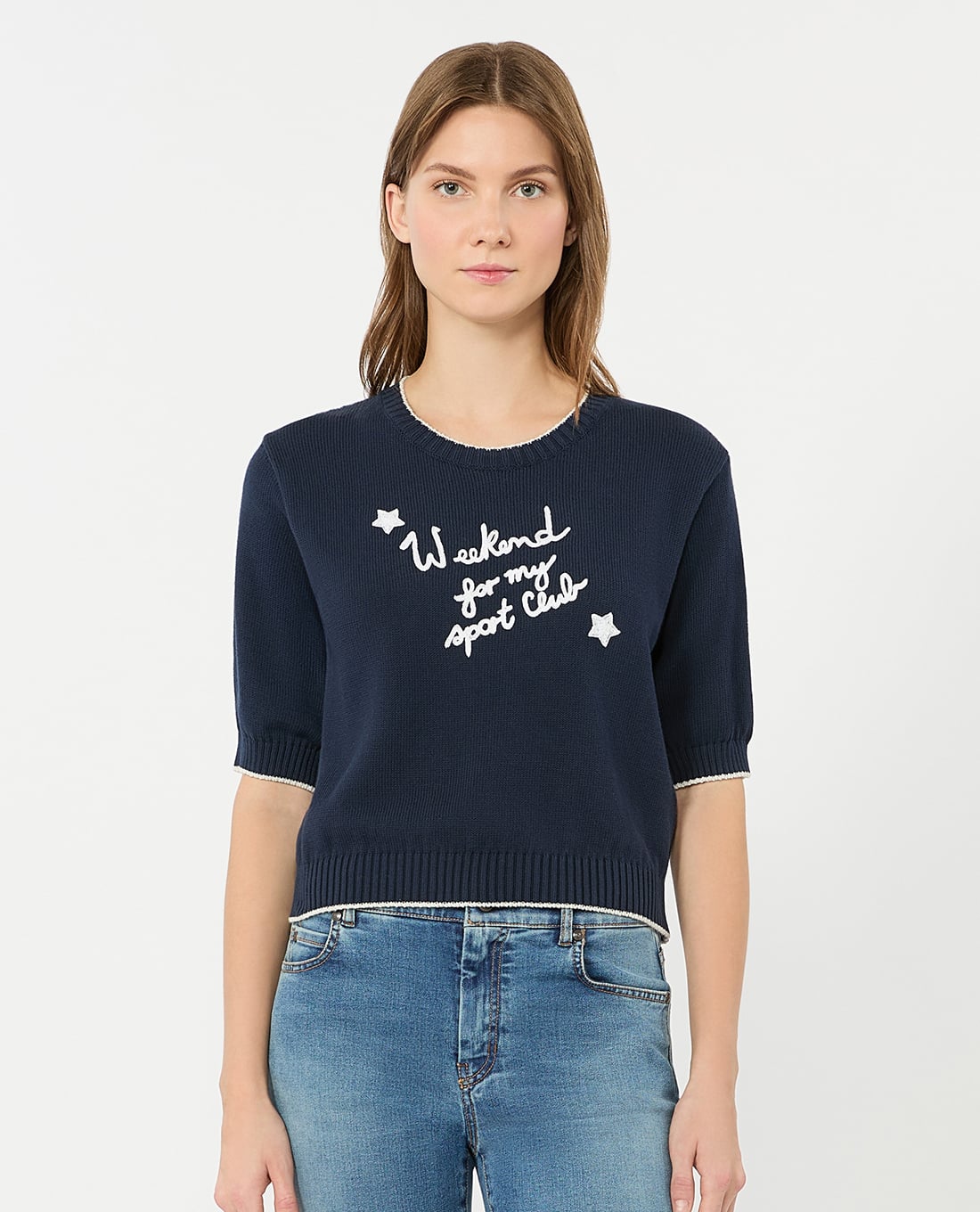WEEKEND MAX MARA - Áo dệt kim nữ cổ tròn tay ngắn Wkdfiacre