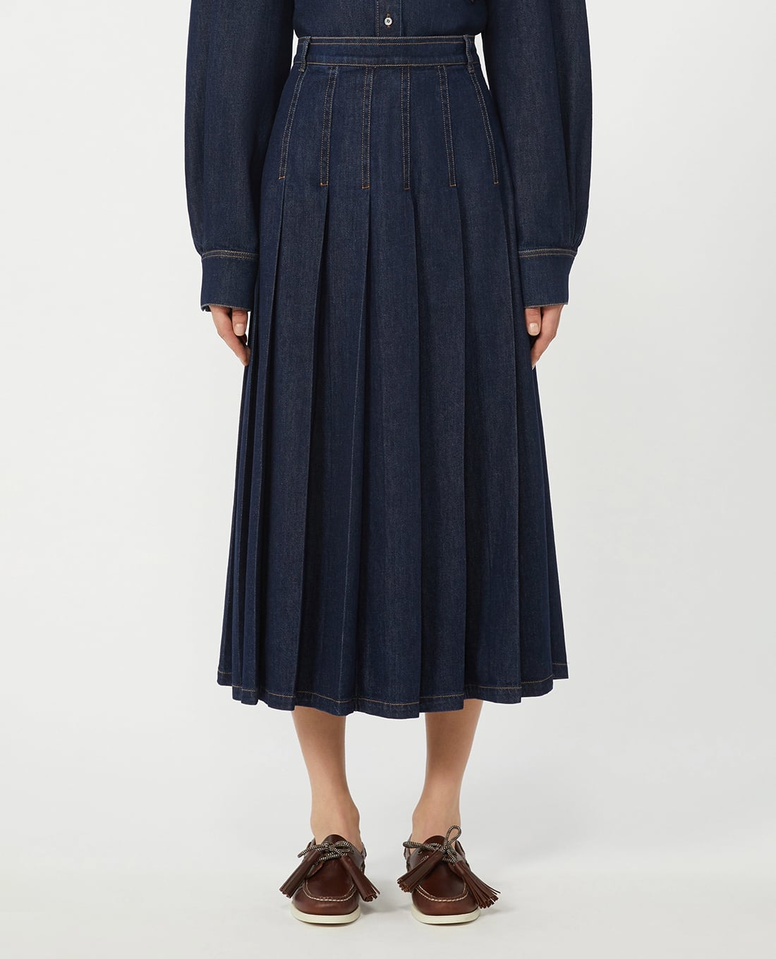 WEEKEND MAX MARA - Chân váy denim xếp li midi Wkdovale