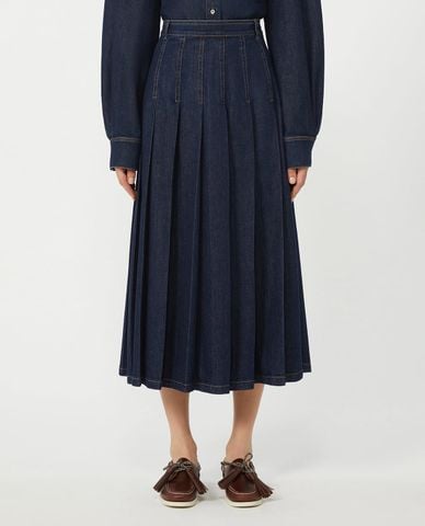  WEEKEND MAX MARA - Chân váy denim xếp li midi Wkdovale 