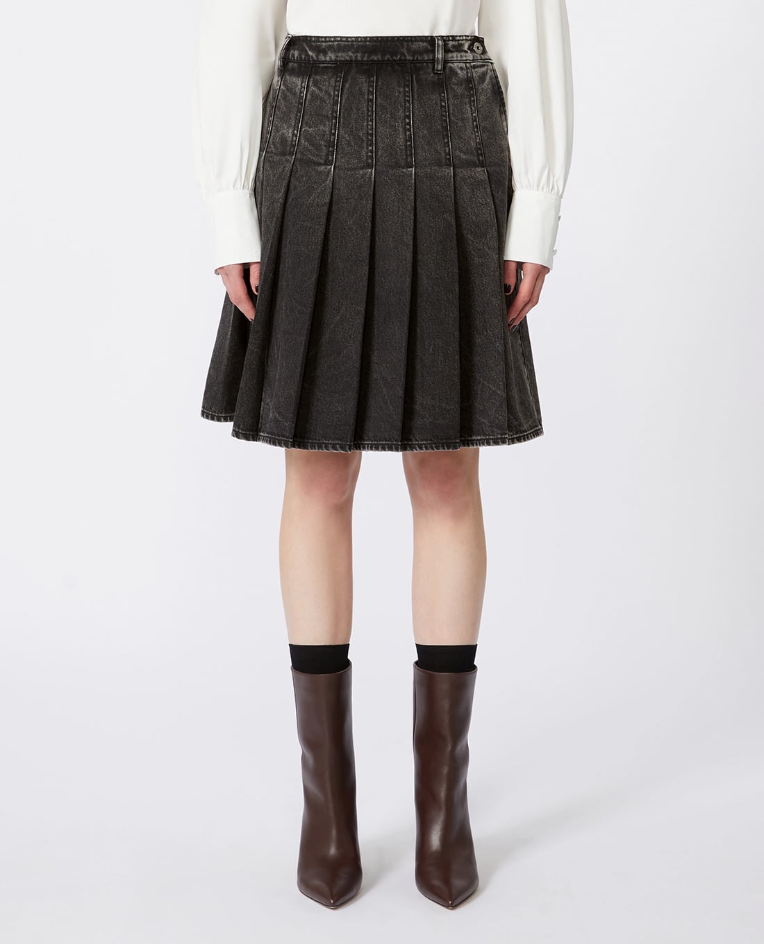 WEEKEND MAX MARA - Chân váy denim mini xếp li Bronzo