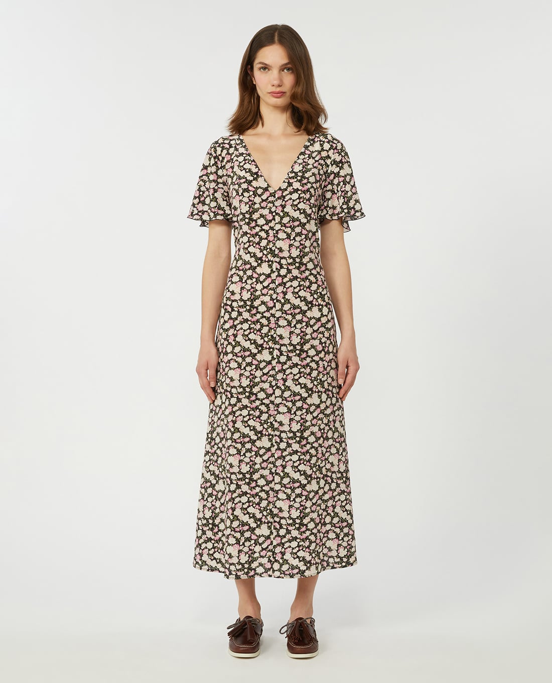 WEEKEND MAX MARA - Đầm midi cổ V in hoa nhí Wkdpagine