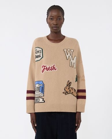  WEEKEND MAX MARA - Áo dệt kim nữ cổ tròn tay dài họa tiết Pavidi 