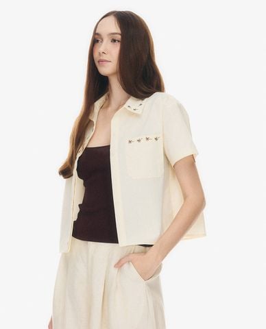  GIGI - Áo sơ mi nữ cổ bẻ tay ngắn phom croptop 