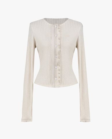  GIGI - Áo dệt kim nữ cổ tròn tay dài viền bèo 