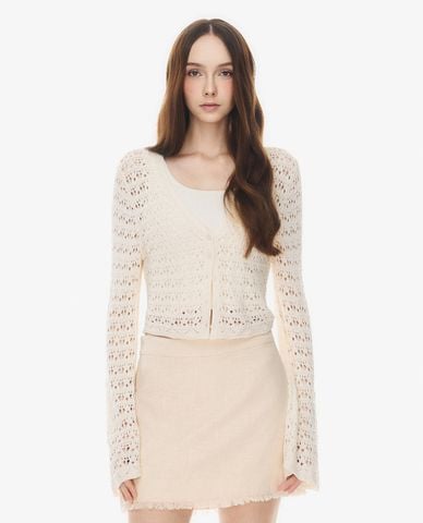  GIGI - Áo khoác cardigan nữ cổ V tay dài len móc 