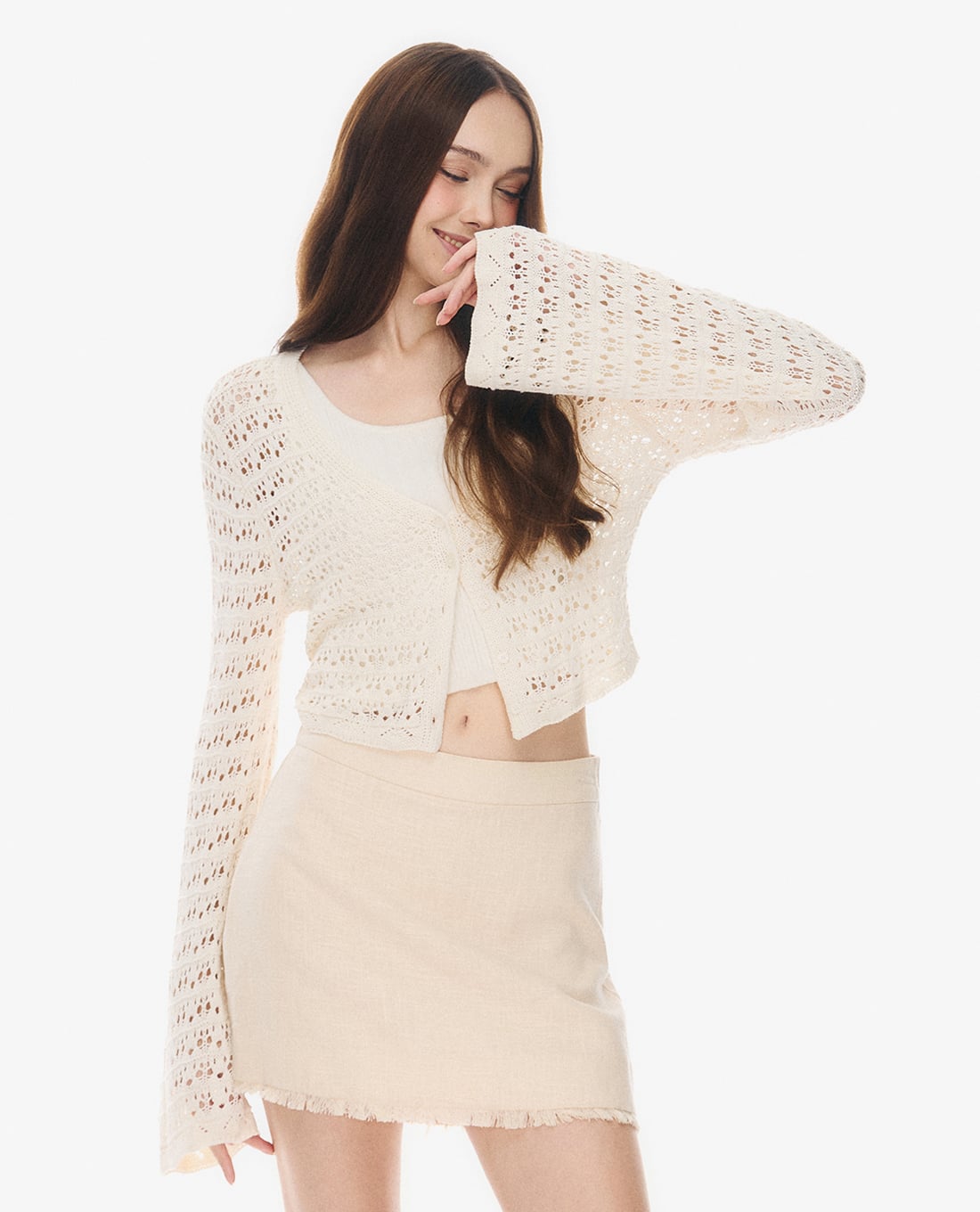 GIGI áo khoác cardigan nữ cổ V tay dài len móc