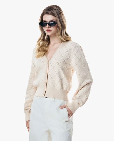  GIGI - Áo khoác cardigan nữ cổ V tay dài họa tiết quả trám 