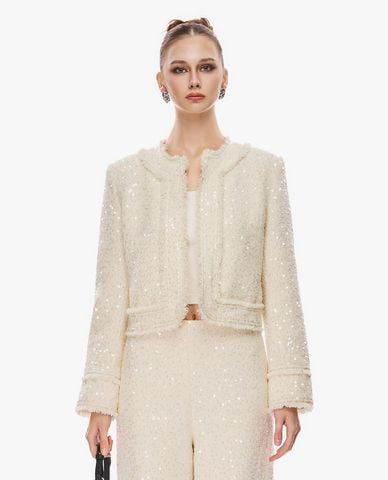  GIGI - Áo khoác tweed nữ tay dài đính sequin 