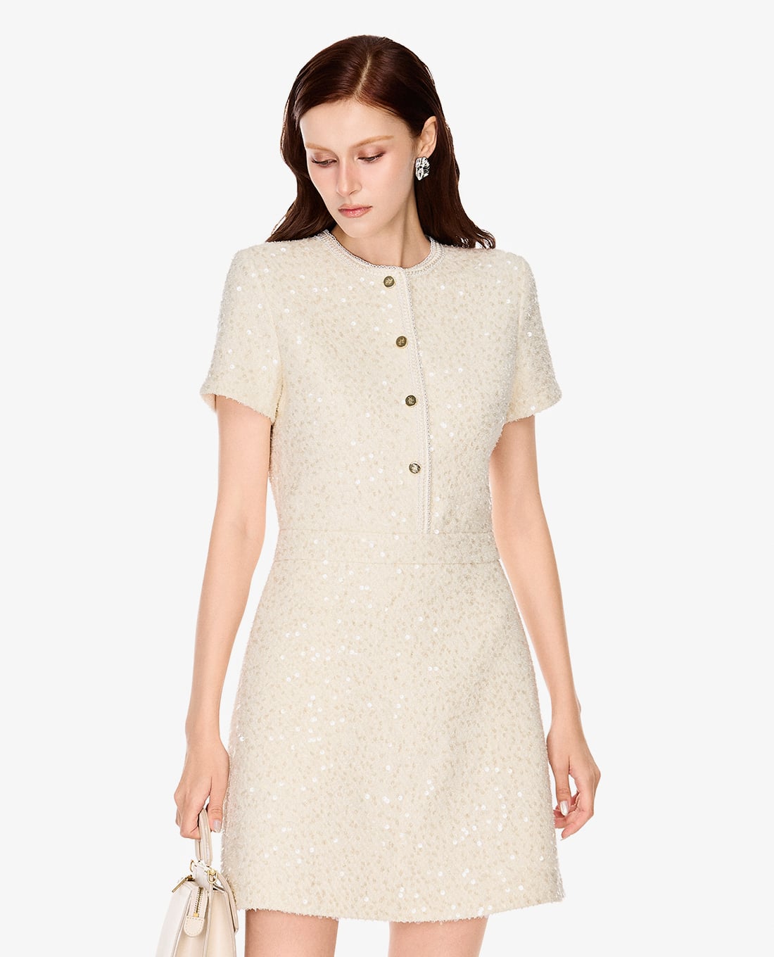 GIGI - Đầm mini cổ tròn tay ngắn đính sequin