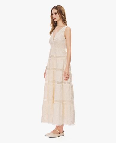  GIGI - Đầm sát nách midi xếp tầng phối ren 