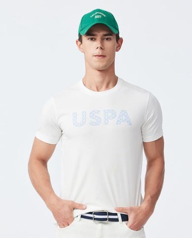  USPA - Áo thun nam cổ tròn tay ngắn phối logo 