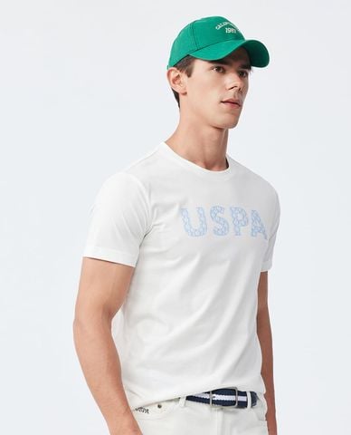  USPA - Áo thun nam cổ tròn tay ngắn phối logo 