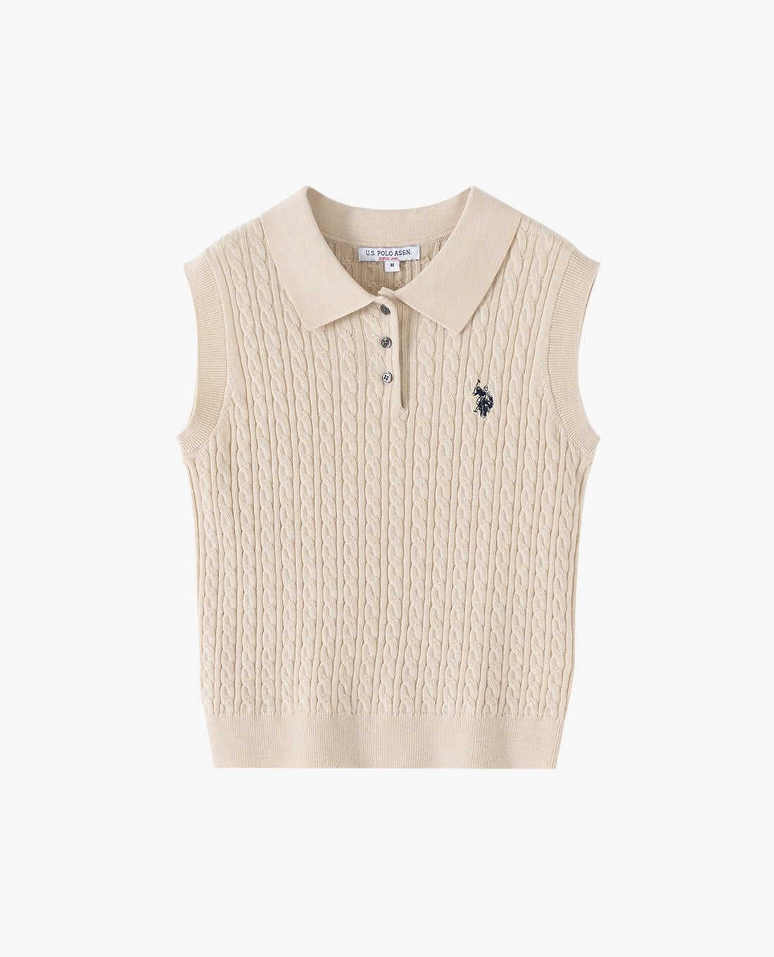 USPA - Áo dệt kim nữ sát nách cổ bẻ thêu logo