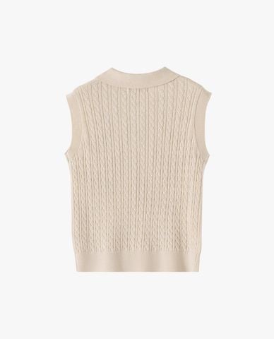  USPA - Áo dệt kim nữ sát nách cổ bẻ thêu logo 