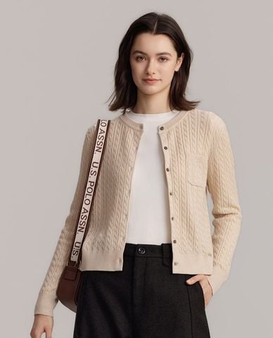  USPA - Áo khoác cardigan nữ tay dài phối túi ngực 