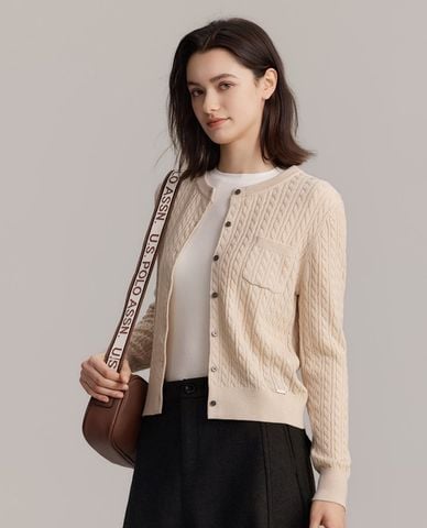  USPA - Áo khoác cardigan nữ tay dài phối túi ngực 