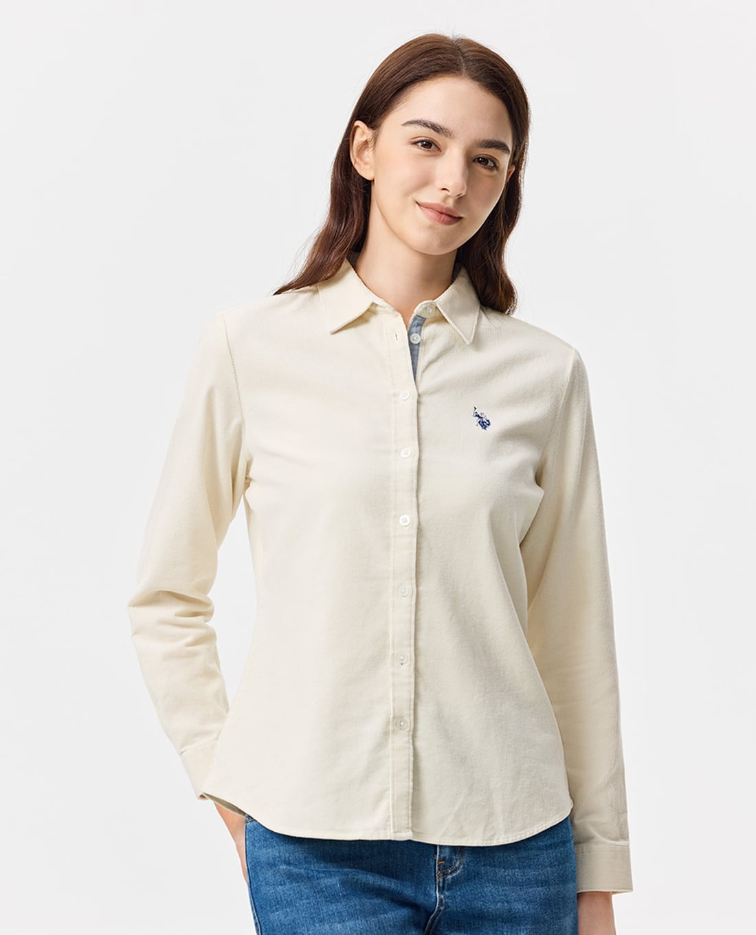 USPA - Áo sơ mi nữ cổ bẻ tay dài thêu logo