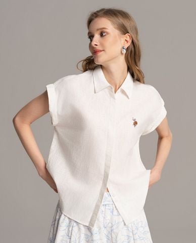  USPA - Áo sơ mi nữ cổ bẻ tay gập thêu logo 