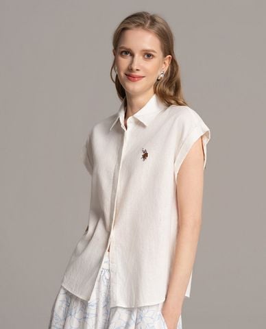  USPA - Áo sơ mi nữ cổ bẻ tay gập thêu logo 