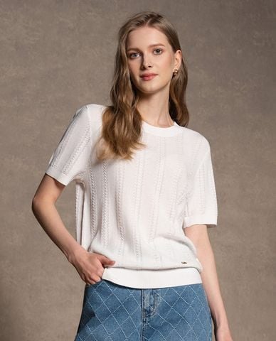  USPA - Áo dệt kim nữ cổ tròn tay ngắn đính logo 