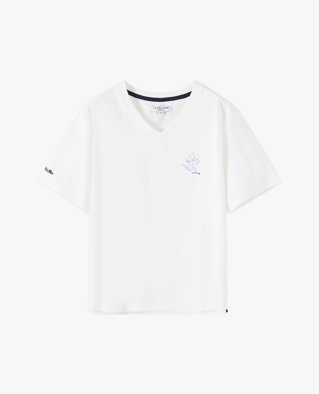 USPA - Áo thun nữ cổ V tay ngắn phối họa tiết