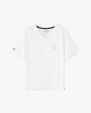  USPA - Áo thun nữ cổ V tay ngắn phối họa tiết 