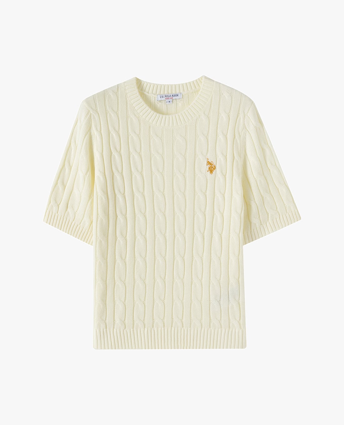 USPA - Áo dệt kim nữ cổ tròn tay ngắn thêu logo