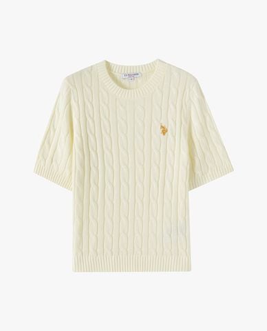  USPA - Áo dệt kim nữ cổ tròn tay ngắn thêu logo 