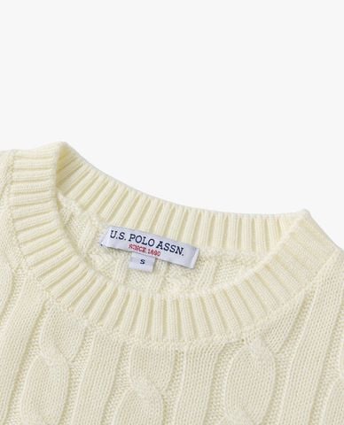  USPA - Áo dệt kim nữ cổ tròn tay ngắn thêu logo 