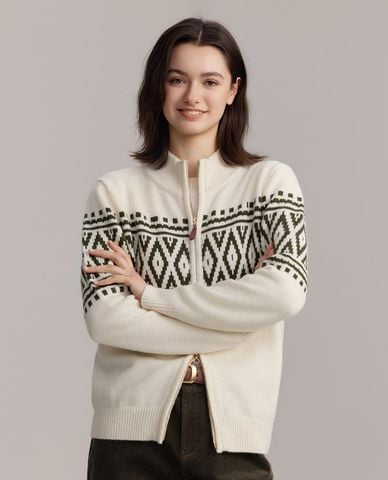  USPA - Áo khoác cardigan nữ cổ cao họa tiết hình học 