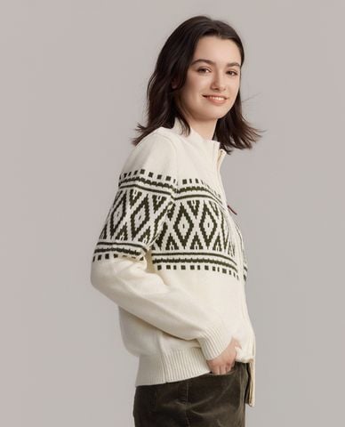  USPA - Áo khoác cardigan nữ cổ cao họa tiết hình học 