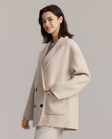  USPA - Áo khoác dạ lông cừu nữ hai hàng nút 