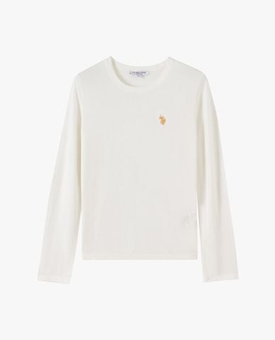  USPA - Áo dệt kim nữ cổ tròn tay dài thêu logo 