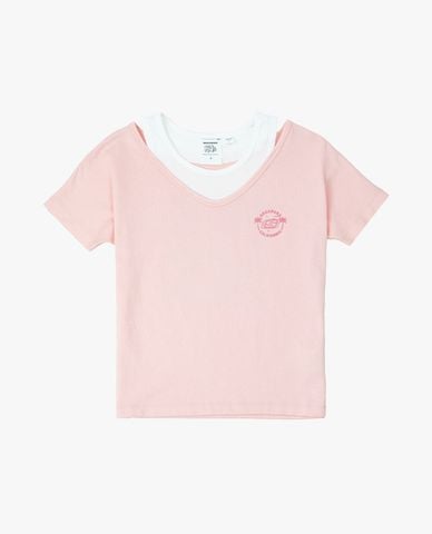  SKECHERS - Áo thun bé gái cổ V tay ngắn phối layer 