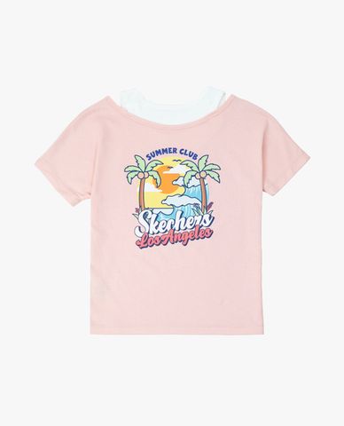  SKECHERS - Áo thun bé gái cổ V tay ngắn phối layer 